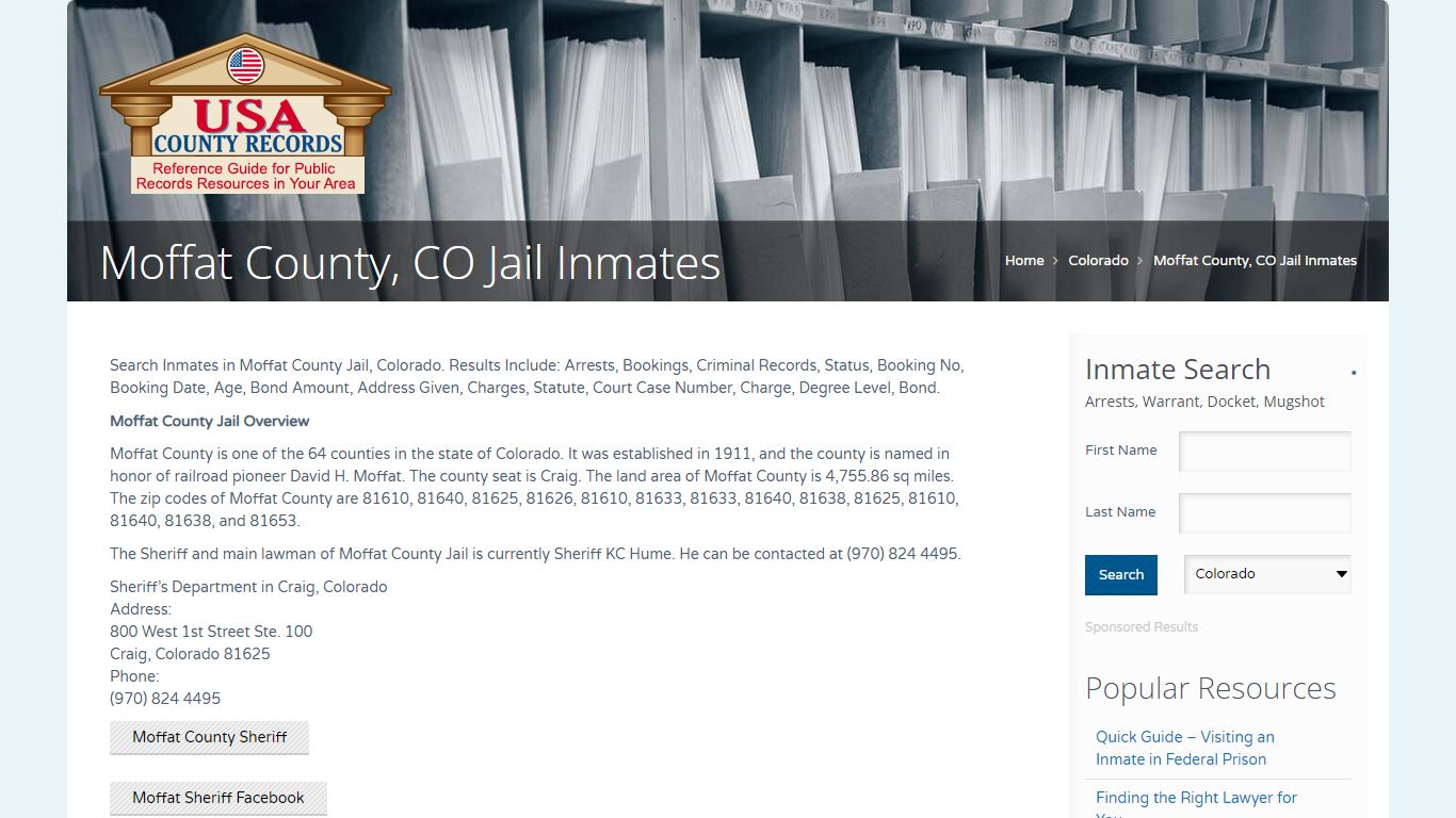 Moffat County, CO Jail Inmates | Name Search - USA County Records
